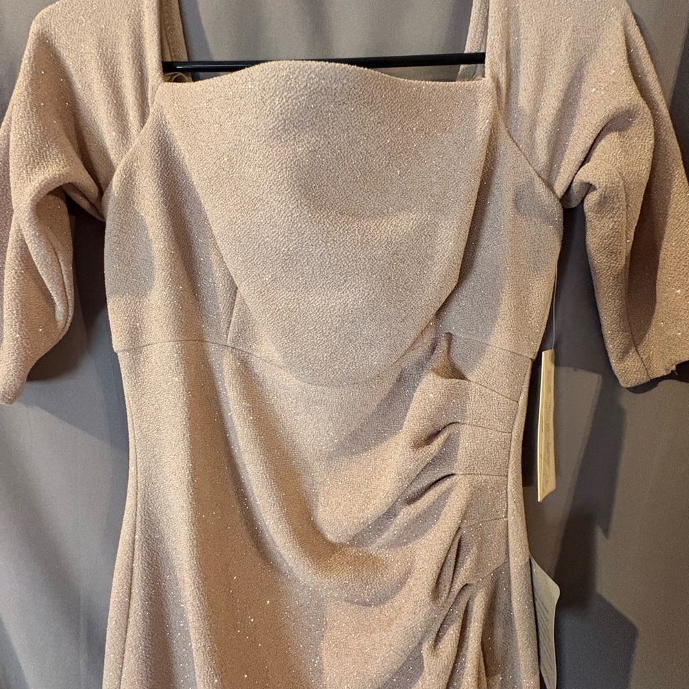 Eliza J Glitter Ruched Bodycon Dress Beige Silver Size 6 Knee Length